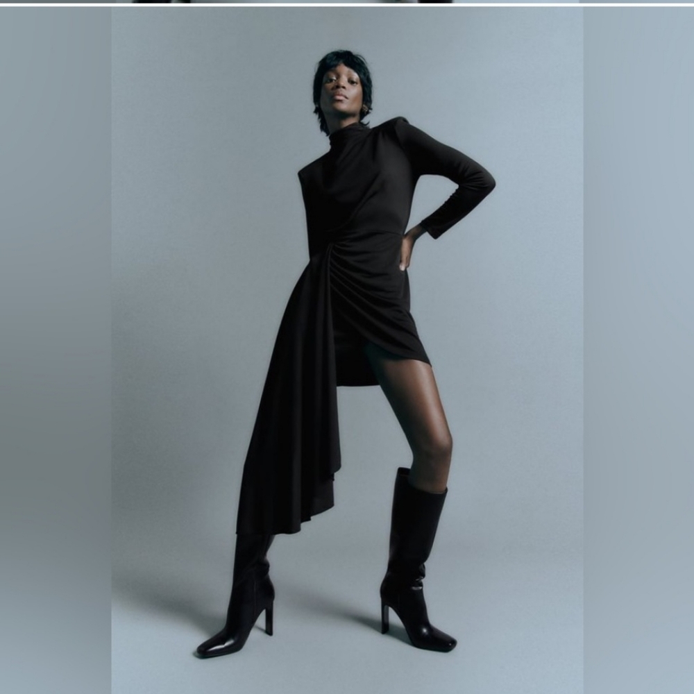 Zara * Gathered Mini Dress Black New - Picture 5 of 15